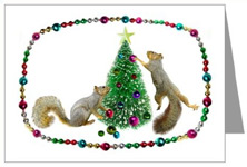 squirrels decorating christmas tree card
