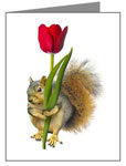 squirrel with red tulip card