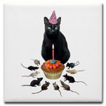 black cat with rats birthday coaster at cafepress