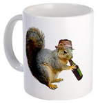 squirrel with hat drinking beer mug