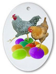 chicken with colored eggs ornament at CafePress
