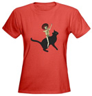 cat on skelton red shirt from CafePress