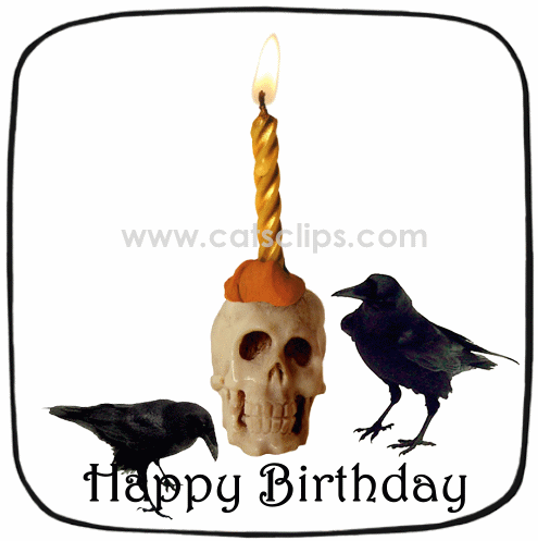 crows with skull and candle animated birthday ecard